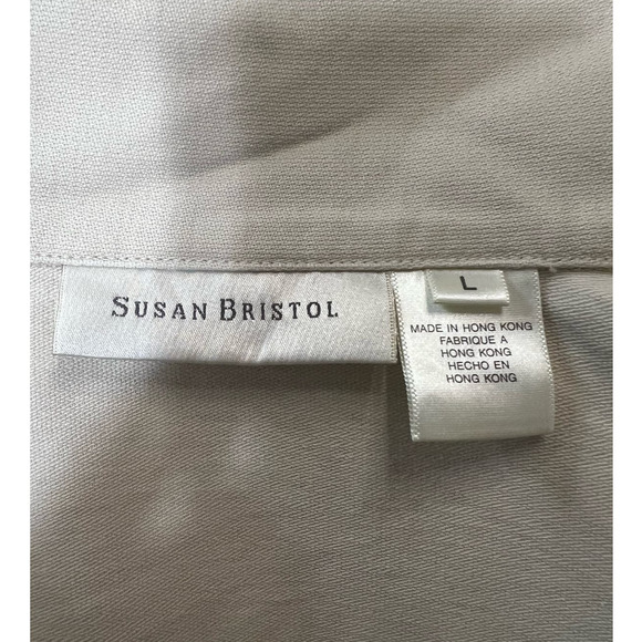 Vintage Susan Bristol Tan and Black Floral Embroidered Cotton Pants Suit, Size L - Picture 5 of 13